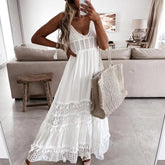 Crochet Lace White Summer Dress for Women Tassel Hollow Out Maxi Long Beach Casual Sundress Boho Smocking Vestidos voguable