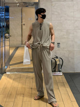 Pleated Sleeveless Vest Men's Summer Korean Tide Sports Leisure Wrinkled Autumn Summer Round Neck Solid Color 9A2393 voguable