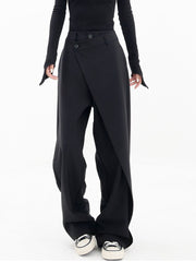High Waist Black Asymmetric Casual Long Wide Leg Pants New Loose Fit Trousers Women Fashion Spring Autumn voguable