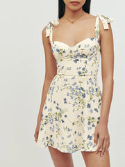 Summer Dress Women Floral Print Mini Dress Sweetheart Neck Sleeveless Spaghetti Strap Tie Beach Dress Vacation Sundress voguable