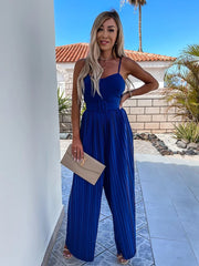 Wide Leg Pleated Backless Strap Sleeveless Apricot Summer Women Jumpsuit Long Pants One Piece Black Casual Elegant Overall voguable