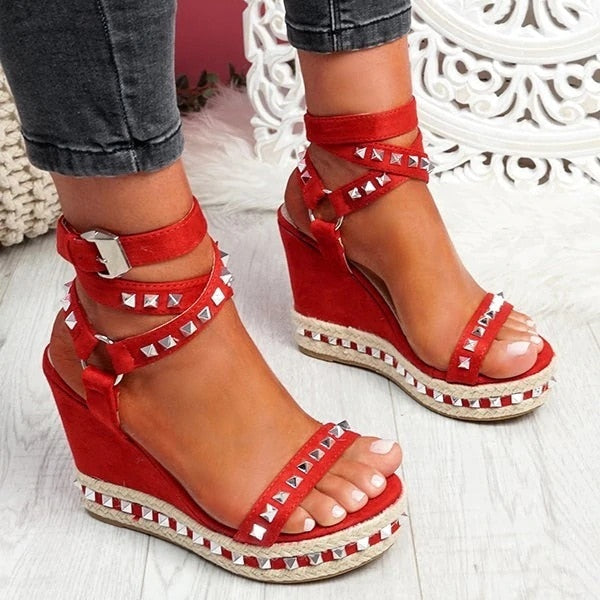 Beige Heeled Sandals Clogs Wedge Comfort Shoes for Women Large Size Cross 2022 Summer Buckle Black Platform Girls Studded Low Bi voguable