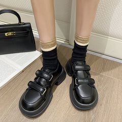 Casual Woman Shoe Round Toe Female Footwear Oxfords Autumn Loafers With Fur British Style Clogs Platform All-Match Black Flats D voguable