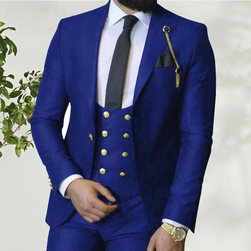 Voguable 2022 Costume Homme Italian Business Slim Fit 3 Pieces Royal Blue Men's Suits Groom Prom Tuxedos Groomsmen Blazer for Wedding voguable