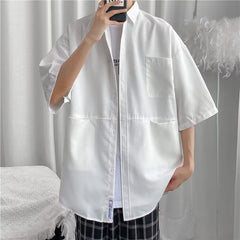 Men Shirts Pure Color Japanese S-3XL BF Cargo Clothing Minimalist Cozy Fashion Ins Рубашки Summer Gentle All-match Teens College voguable