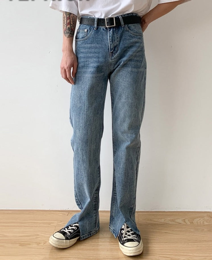Voguable Men's Jeans Split Loose Leg Vintage Punk Denim Hip Hop Streetwear Pants Korean Chic Design Straight Casual Male Long Trousers voguable