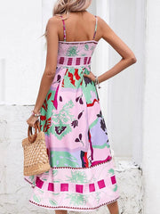 Square Collar Women Summer Loose Camisole Dress Off Shoulder Beach Female Casual Print Dress Patchwork Backless Streetwear Dress voguable