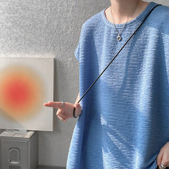 Summer Pleated T-shirt Men Fashion Casual Ice Silk T Shirt Street Dress Loose Sleeveless Tshirt Mens Vest Large Size M-5XL voguable