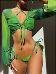 3-Pieces Women Solid 2022 Push-Up Padded Bra Ruffles Bandage Bikini Set Swimsuit Swimwear Bathing Suit Beachwear Biquini voguable