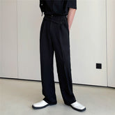 Korean Style Casual Bandage Simple Solid Color Men's Straight Pants Button Pocket Zipper Autumn New Versatile voguable