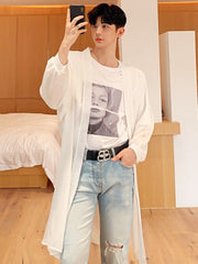 Breathable Translucent Long Sleeve Men Shirt Casual New Korean Fashion Temperament Tops Solid Color voguable