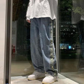 Voguable Jeans Men Loose Spring Side Breasted Korean Trendy Wide Leg Denim Drawstring Oversize Harajuku Aesthetic Stylish Vintage College voguable