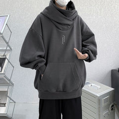 New Men Gothic Hoodies Fleece Cowl Design Streetwear Fashion Hip Hop Hooded Pullovers Harajuku Male Sweatshirts voguable