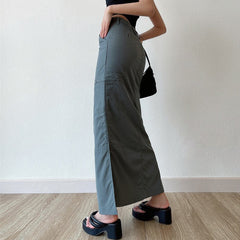 Casual Pocket Cargo Pencil Skirt Women Vintage Y2K All-match Solid Chic Side Slit Wrap Hip Summer Long Skirt Streetwear voguable