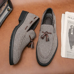 Loafers Men Brown Plaid Tassel Canvas Fashion Business Breathable Casual Free Shipping of Men Shoes Zapatos Hombre voguable