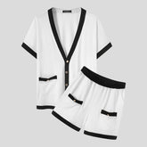 INCERUN Fashion Men Sets Patchwork 2022 V Neck Short Sleeve Shirt & Shorts Two Pieces Streetwear Summer Men Casual Suits S-5XL 7 voguable