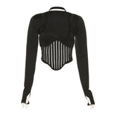 Women's Sexy Halter Crop Top Long Sleeve Cut Out T Shirt Y2k V Neck T Shirts Crop Cami Top Bustier Corset Tank Camisole Tops voguable