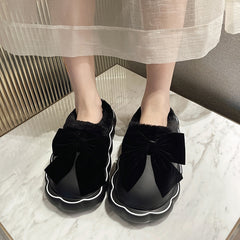 Med Fur Shoes Slippers Casual Slides Cover Toe Platform Slipers Women Butterfly-Knot Plush Luxury Flat Rome PU Fabric Fashi voguable