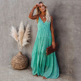 Dots Print Casual Maxi Summer Women's Dress Spaghetti Strap Loose Boho Floral Long Sundress Vestidos voguable