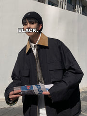 Autumn Winter Cargo Jacket Men's Multi-pocket Workwear Bomber Jacket Unisex High Street Contrast Color Grunge Urban Style Coat voguable