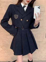Jk Uniform Suit Women College Style Pleated Skirt + Suit Jacket + White Shirt Gentle Office Lady Dress 3pcs Streetwear voguable