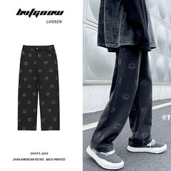 Hip Hop Funny Printed Men Jeans Streetwear Man Straight Trousers Male Casual Denim Long Pants 5XL voguable