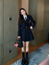 Women Blazer Shirt Dress Three-piece Suits Autumn Spring College Style Long-sleeved Shirt+woolen Short Coat+suspender Dress voguable