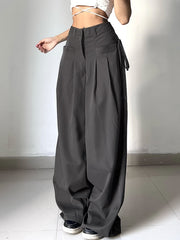 Shirring Casual Wide Leg Pants Women High Waist Street Basic Loose Sweat Trousers Korean Retro Gray Office Lady Pants voguable