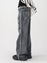 Men's Pants New Autumn Vintage Wash Rough Edge Straight Tube Splicing Male Jeans High Street Wide Leg Trousers 9A5086 voguable