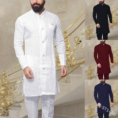 Men Fashion African Clothes Cotton T-shirt Dubai Muslim Long Sleeve Tee Tops Islamic Clothing Set Arabic Casual Blouse Robe Gown voguable