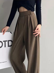 Jielur Brown Wide Leg Women Classic Suit Pants Vintage Palazzo Office Elegant Casual Black Trousers Female High Wasit Pants voguable