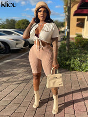 Kliou Mesh See Through Short Pants For Women Sexy Solid Body-shaping Midnight Style Streak Trousers Seductive Female Attirewear voguable
