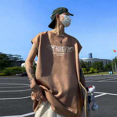 American Suede Loose Tank Tops Men Fashion Street Style Graphic Print Sleeveless T-shirt Summer Crew Neck Vest Brand Tees voguable