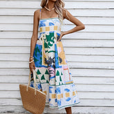 Square Collar Women Summer Loose Camisole Dress Off Shoulder Beach Female Casual Print Dress Patchwork Backless Streetwear Dress voguable