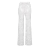 High Waist White Rhinestones Shining Long Wide Leg Pants New Loose Fit Trousers Women Fashion Spring Autumn voguable