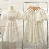 Voguable Chic Dress Women 2022 Summer Floral Printed Square Collar Puff Sleeves High Waist Slim A-line Vintage Dresses voguable