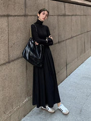 Autumn New Women Elegant Midi A Line Turtleneck Dress Female Vestdios Office Lady Bodycon Fashion Slim Clothes voguable