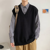 Sweater Vest Men Knitting V-neck Sleeveless Loose Casual Spring New Arrival Trendy Simple All-match Ins Clothing Basic Harajuku voguable
