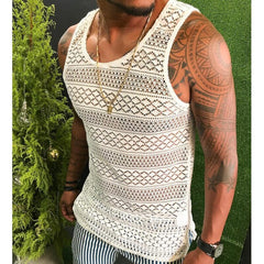 Voguable Men Tank Tops Hollow Out Sleeveless Shirts Summer Fashion Mens Clothing Slim Fit Gym Clothes Workout Vest Top Fashion 2022 voguable