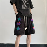 American High Street Summer New Y2k Versatile Shorts Mens Ins Red Heart Print Loose Straight Joggers Short Pants Streetwear voguable