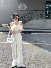 Summer Strap Jumpsuit Women  Korean Fashion Wide-Leg Pants Rompers Sleeveless Big Bow Overalls Combinaison Femme Elegante voguable