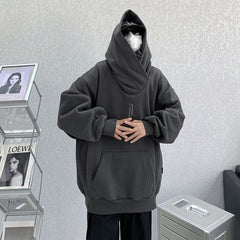 New Men Gothic Hoodies Fleece Cowl Design Streetwear Fashion Hip Hop Hooded Pullovers Harajuku Male Sweatshirts voguable