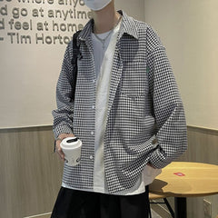Plaid Shirts Men Long Sleeve Clothing Teens Black All-match Kpop Fashion Camisas Streetwear Leisure Soft Spring New Arrival voguable