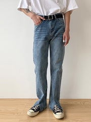 Voguable Men's Jeans Split Loose Leg Vintage Punk Denim Hip Hop Streetwear Pants Korean Chic Design Straight Casual Male Long Trousers voguable