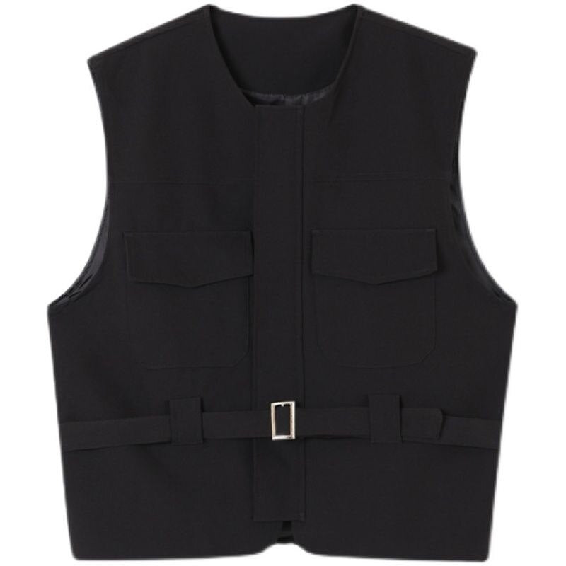 Men's Wear Korean Trendy Girdle Vest Male New Autumn Round Collar Sinel Breasted Sleeveless Clothing With Belt voguable