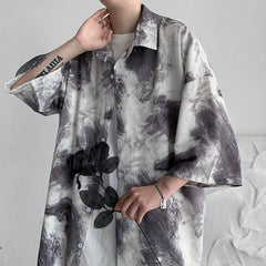 Men Summer Short Sleeve Shirts Tie Dyed Streetwear Gothic Casual Shirt For Male New Casual Oversized Man Clothing voguable