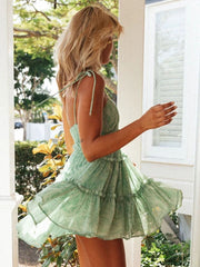 Voguable Sexy spaghetti strap women summer dress casual beach sundress 2022 green large size dresses lace up ruffle short dress vestidos voguable