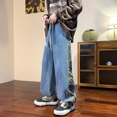 Patchwork Washed Jeans Men's Drawstring Baggy Fashion Brand Denim Pants Hip Hop Streetwear Harajuku Male Trousers voguable