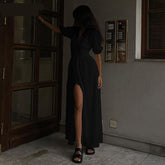 voguable Clacive White Sexy Single-Breasted Women'S Dress 2022 Elegant Short Sleeve V-Neck Party Dresses Lady Casual Slim Midi Dress voguable