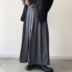 Fashion Personality Pleated Skirt Solid Color Men's Loose Dark Style Double Belt Niche Design Autumn New Trendy voguable